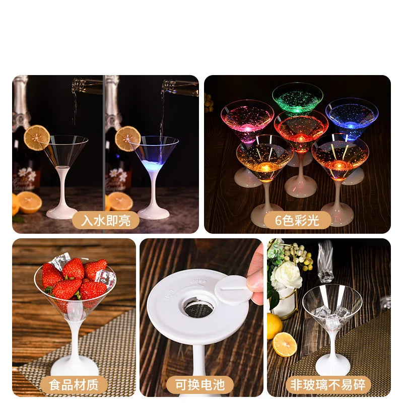 Led Luminous Bar Cup KTV Luminous Cocktail Glass 6Pcs Luminous Cups FDA Food Grade Plastic Wine Glass LED Light Glasses Battery