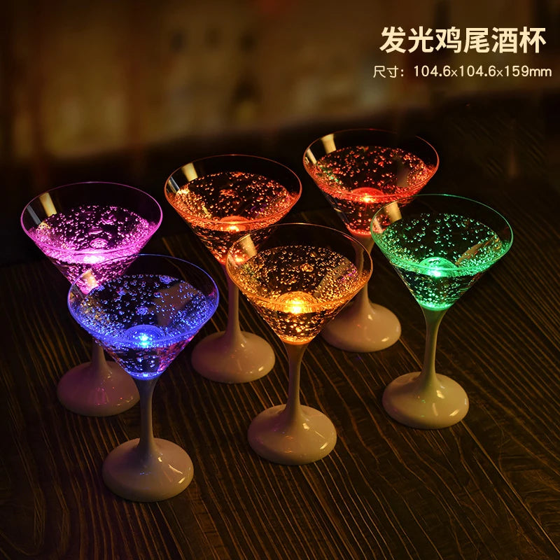Led Luminous Bar Cup KTV Luminous Cocktail Glass 6Pcs Luminous Cups FDA Food Grade Plastic Wine Glass LED Light Glasses Battery