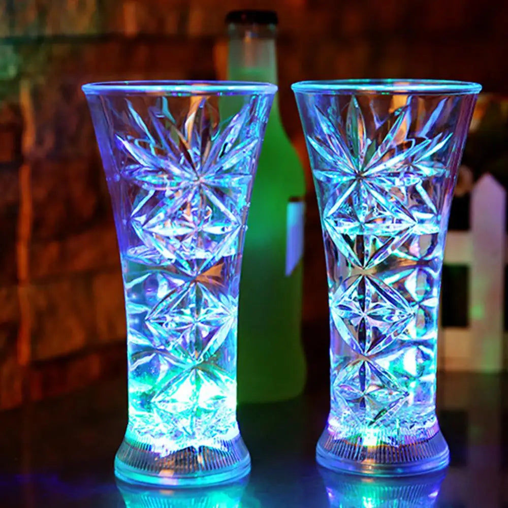 Flashing Color Change Cup Snowflake LED Water Activated Light up Beer Whisky Mug Tableware Glowing in the Dark Bar Accessories