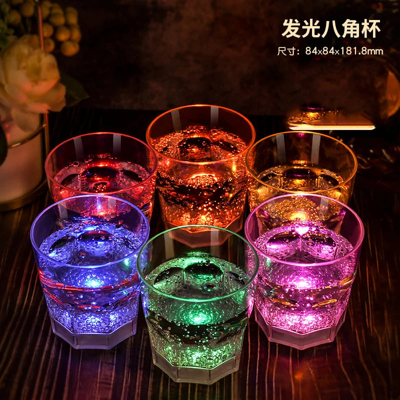Led Luminous Bar Cup KTV Luminous Cocktail Glass 6Pcs Luminous Cups FDA Food Grade Plastic Wine Glass LED Light Glasses Battery