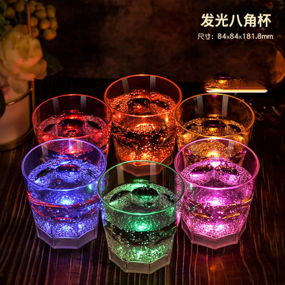 Led Luminous Bar Cup KTV Luminous Cocktail Glass 6Pcs Luminous Cups FDA Food Grade Plastic Wine Glass LED Light Glasses Battery